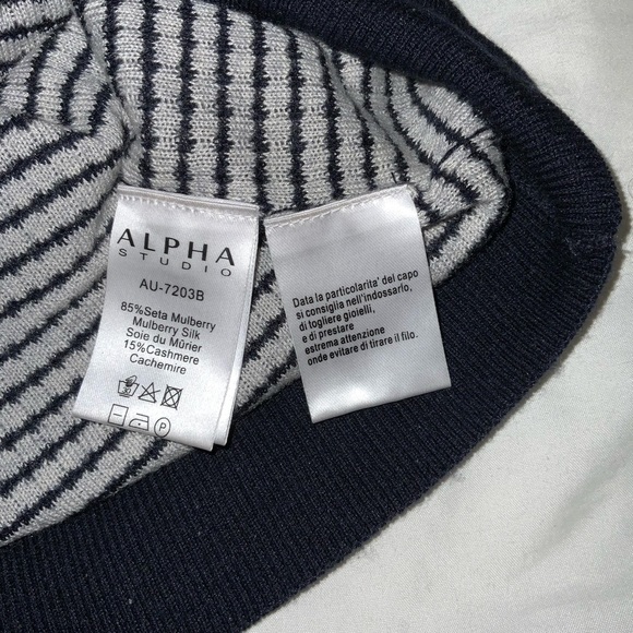 Alpha Studio, men's oven shirt, Mulberry Silk and Cashmere, black on white. - Picture 3 of 8